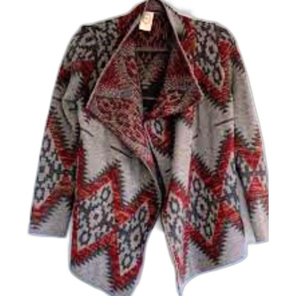 Eleven Star Women’s Southwestern Design Shawl Neck Open Cardigan Sweater Large